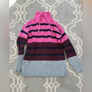 Lou & Grey Pink and Gray Striped Turtleneck Sweater